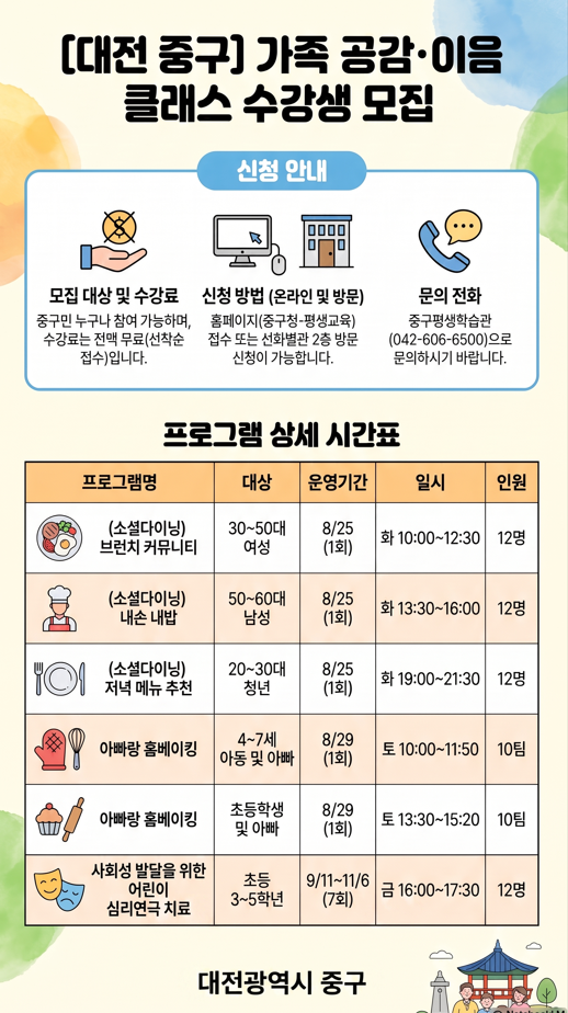 중구가족 공감·이음 클래스 수강생모집